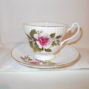 Vintage Royal Minister bone china teacup & saucer with pink rose